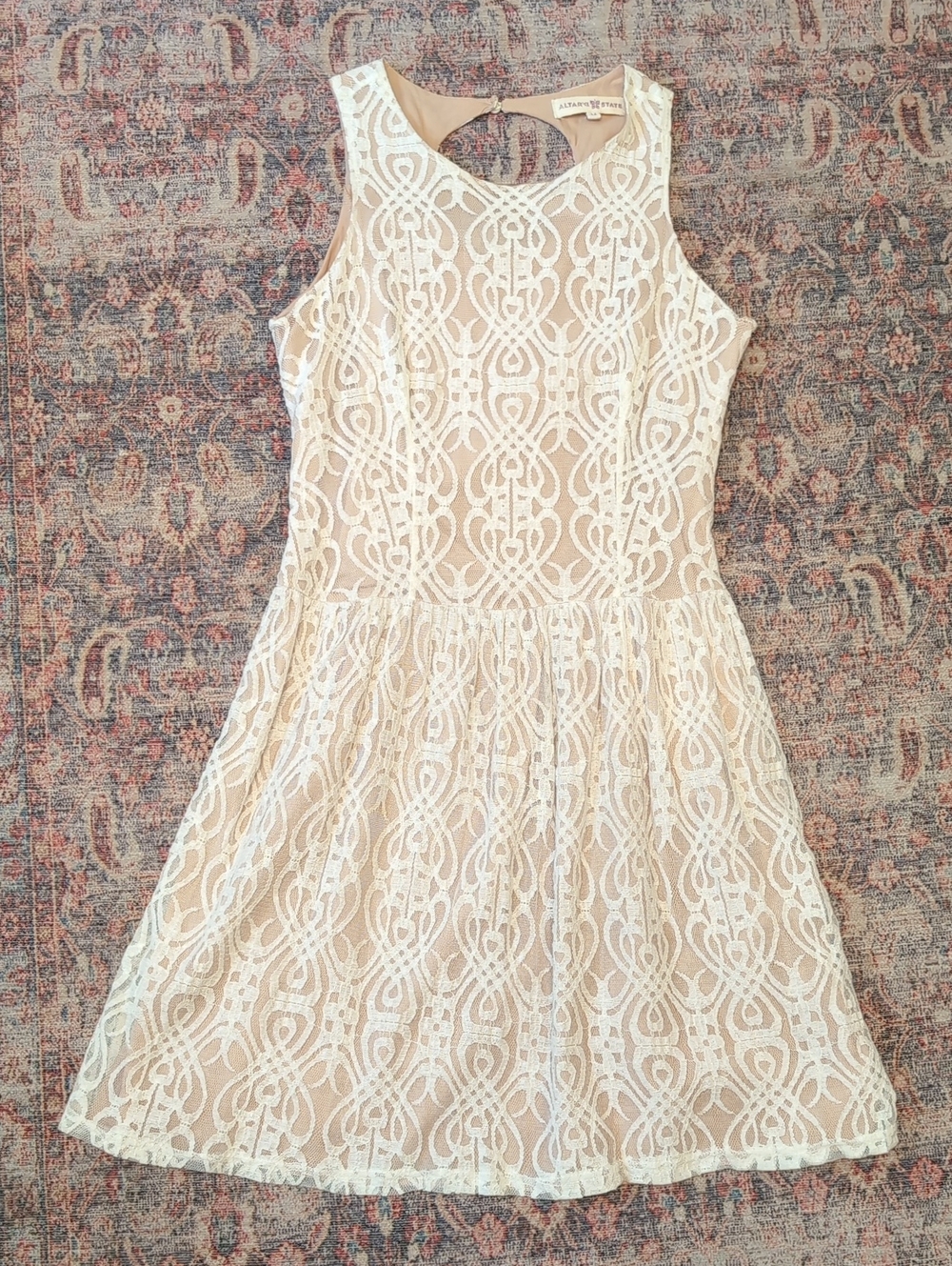 Altr'd State Overlay Fit & Flare Dress in Ivory/Tan
